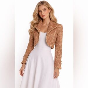 St. John Knit Wool Tweed Vintage Bolero Cropped Jacket Tapestry Braided  10